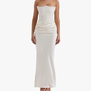 House of CB Ivory Strapless Draped Waist Maxi Gown